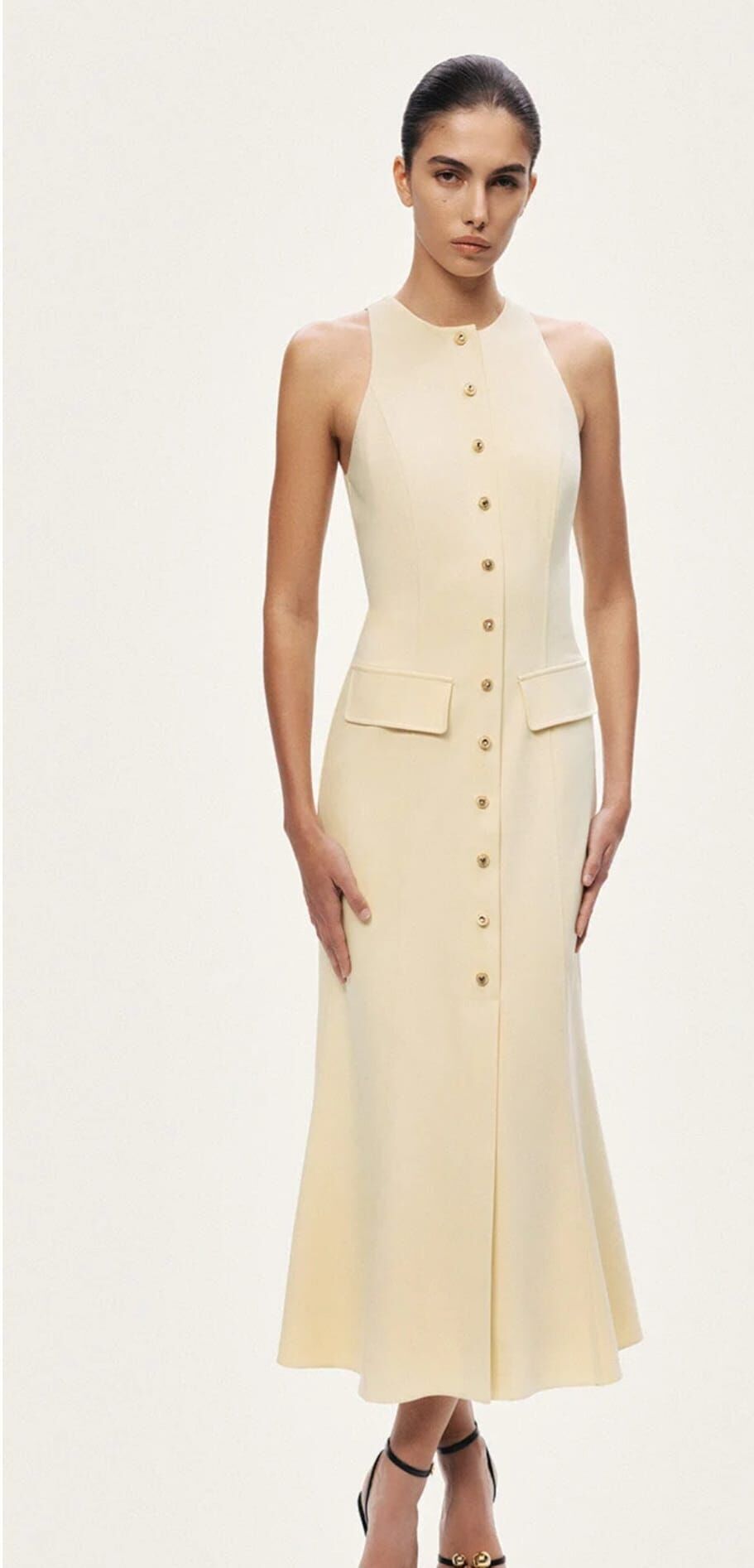 DÜĞME DETAYLI MİDİ ELBİSE