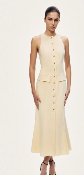 DÜĞME DETAYLI MİDİ ELBİSE