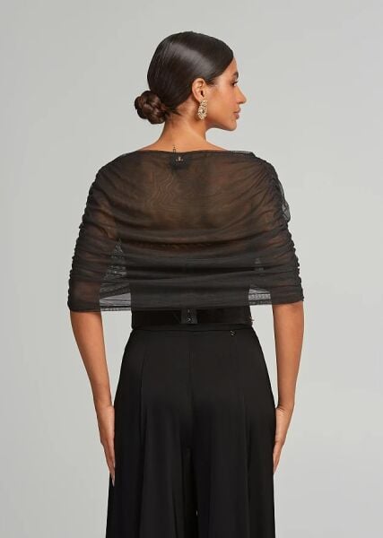 GÜL BROŞ AKSESUARLI SİYAH TÜL BOLERO