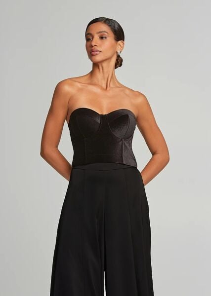 PARLAK KADİFE BALENLİ BÜSTİYER- SİYAH