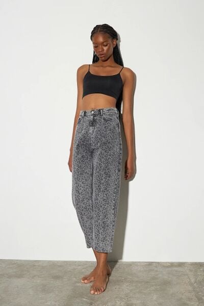 YÜKSEK BEL KADIN JEANS GRİ LEOPAR DESEN PANTOLON