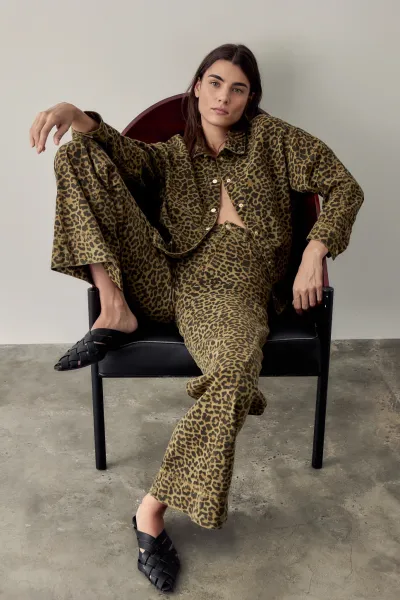 LEOPAR DESENLİ JEAN PANTOLON-KAHVE