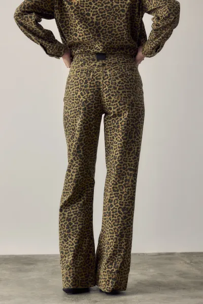LEOPAR DESENLİ JEAN PANTOLON-KAHVE