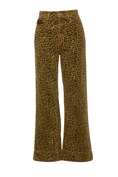 LEOPAR DESENLİ JEAN PANTOLON-KAHVE