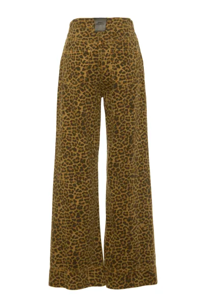 LEOPAR DESENLİ JEAN PANTOLON-KAHVE