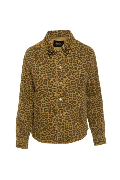 KADIN LEOPAR DESENLİ GABARDİN GÖMLEK-KAHVE