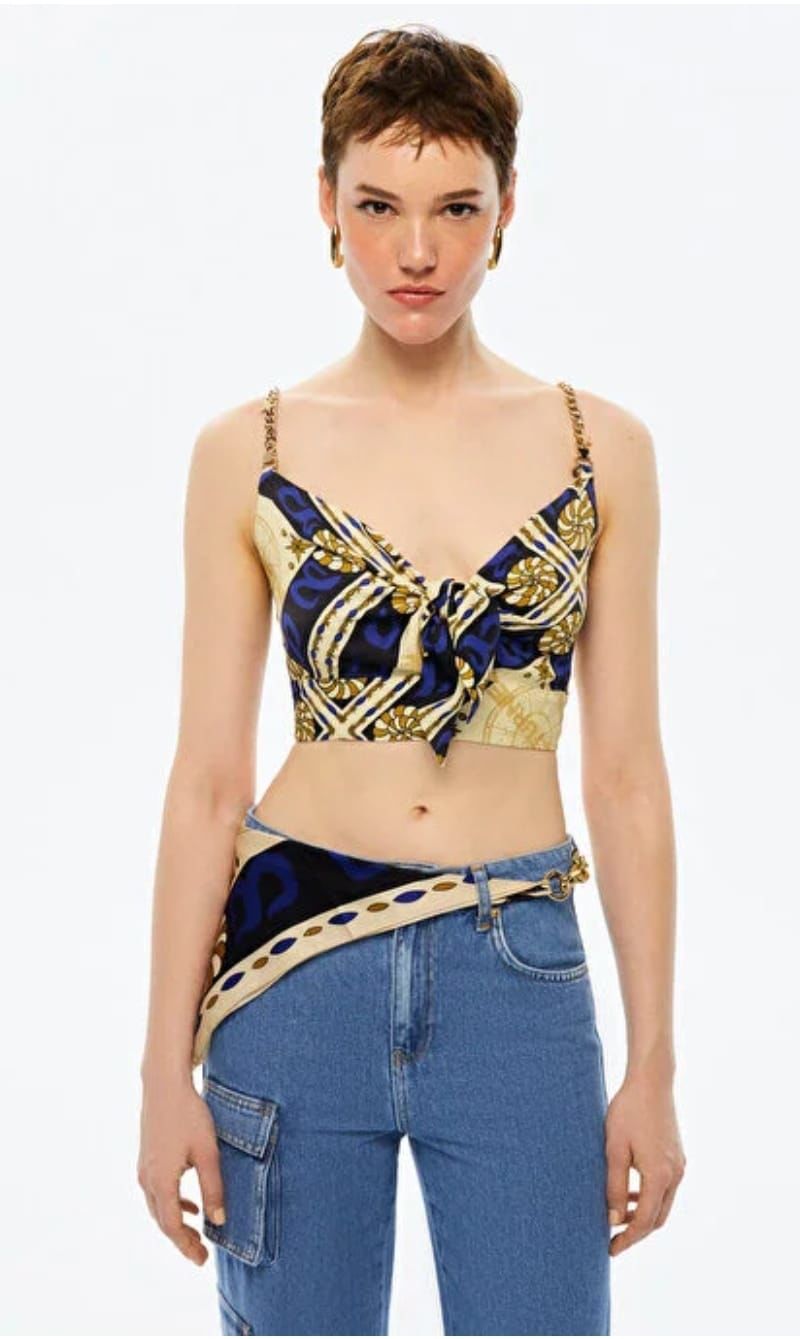 Zincir Askılı Saten Crop Top