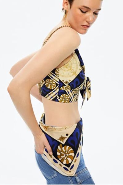 Zincir Askılı Saten Crop Top