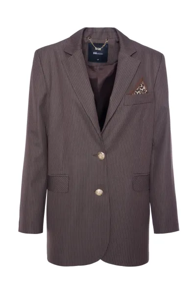 ÇİZGİLİ DORE DÜĞME DETAY BLAZER CEKET-KAHVE