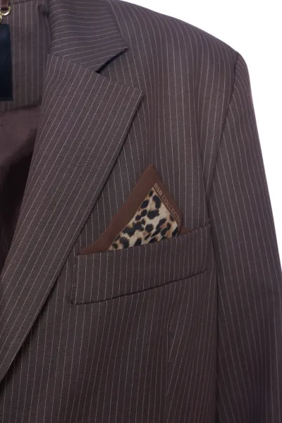 ÇİZGİLİ DORE DÜĞME DETAY BLAZER CEKET-KAHVE