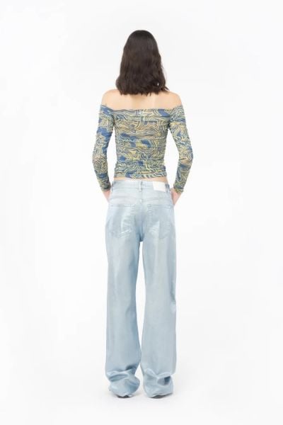 Pinko Metalik Mavi Kot Pantolon