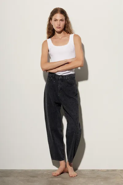 TAŞ DETAYLI JEAN PANTOLON-SİYAH