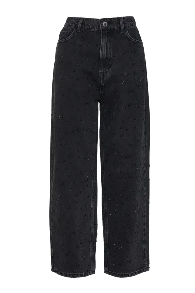 TAŞ DETAYLI JEAN PANTOLON-SİYAH