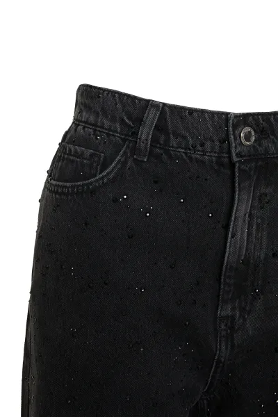 TAŞ DETAYLI JEAN PANTOLON-SİYAH