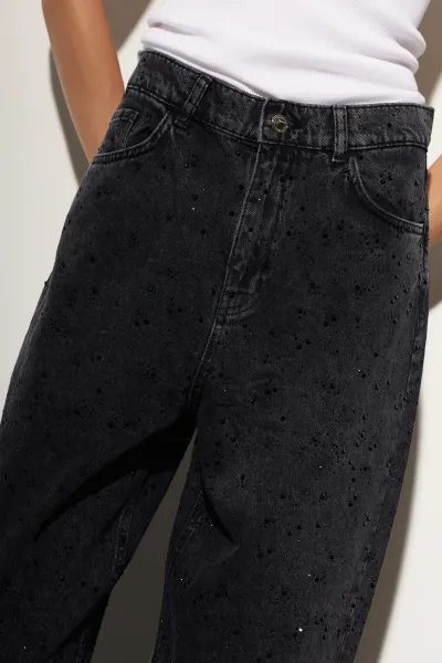 TAŞ DETAYLI JEAN PANTOLON-SİYAH