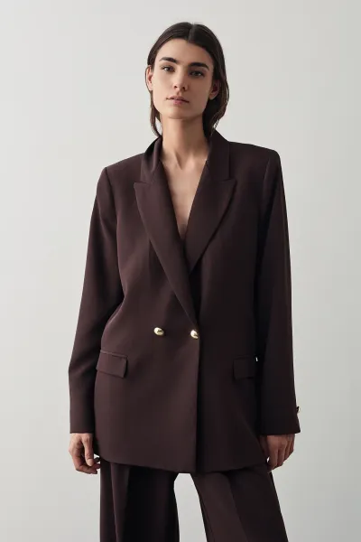 DORE DÜĞME DETAY BLAZER CEKET-ACI KAHVE