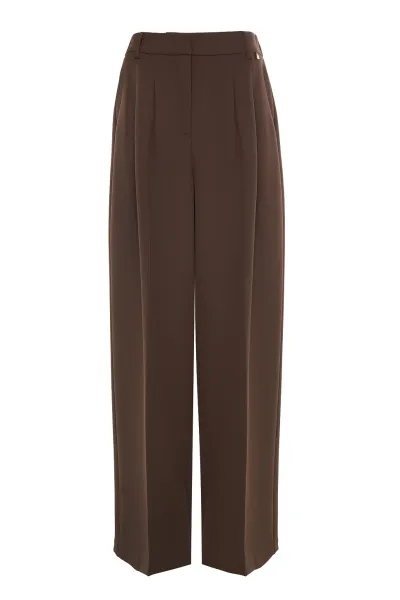 ÇİFT PİLE DETAY PALAZZO PANTOLON-ACI KAHVE