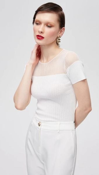 File Tasarımlı Kısa Kollu Bluz