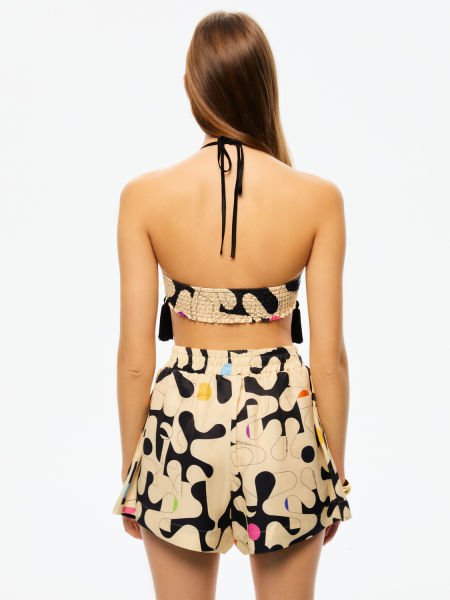 Desenli Geniş Paça Şort