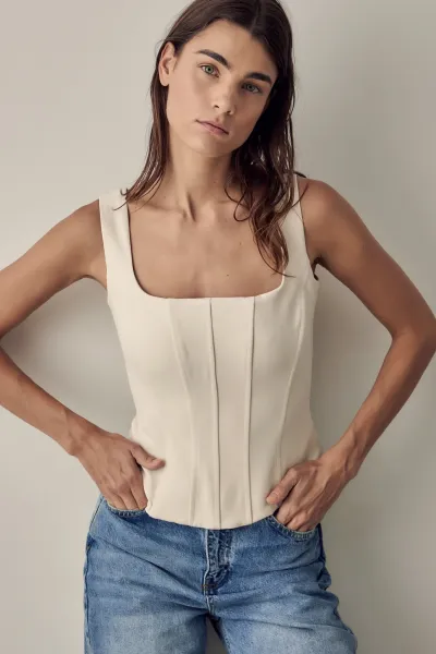 KARE YAKA KORSE DETAY BÜSTİYER SİYAH-VANİLYA