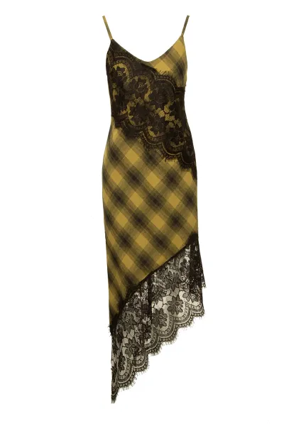 DANTELLİ EKOSE ASİMETRİK ELBİSE ZEYTİN-YEŞİL