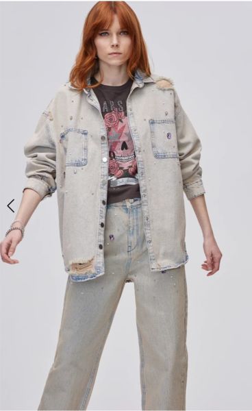 Denim taşlı ince kaban