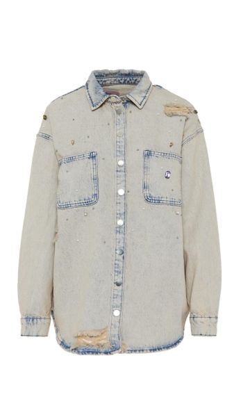 Denim taşlı ince kaban
