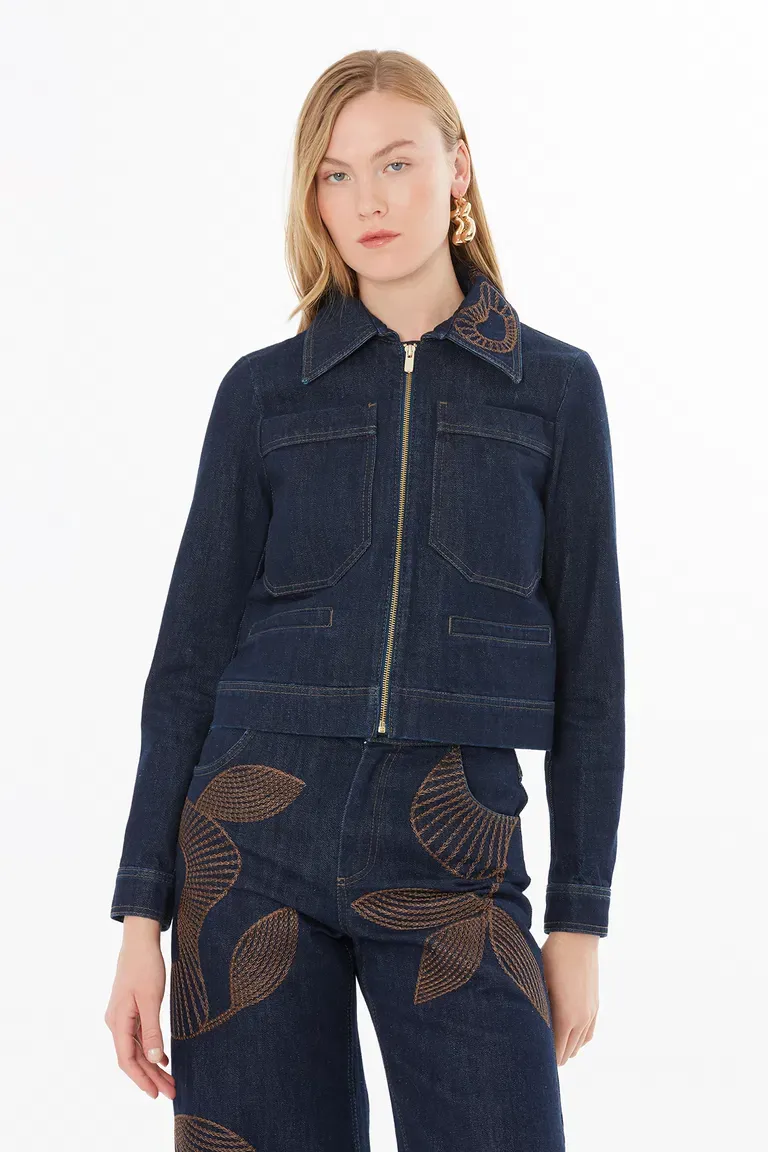 NAKIŞ DETAY JEAN CEKET-LACİVERT