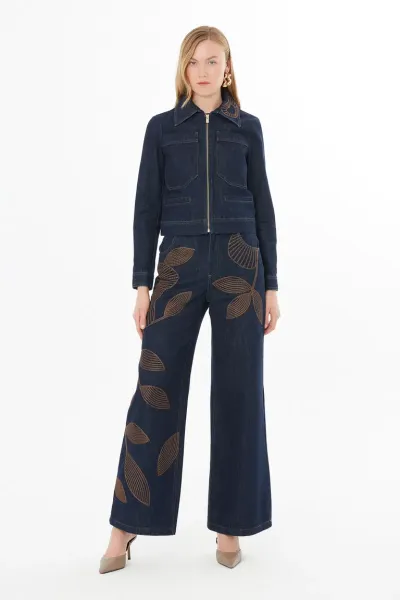 NAKIŞ DETAY JEAN CEKET-LACİVERT