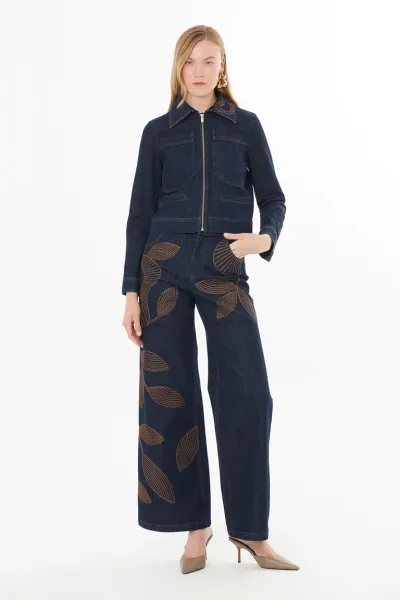 NAKIŞ DETAY JEAN CEKET-LACİVERT