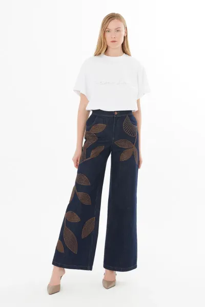 NAKIŞ DETAY BOL PAÇA JEAN PANTOLON