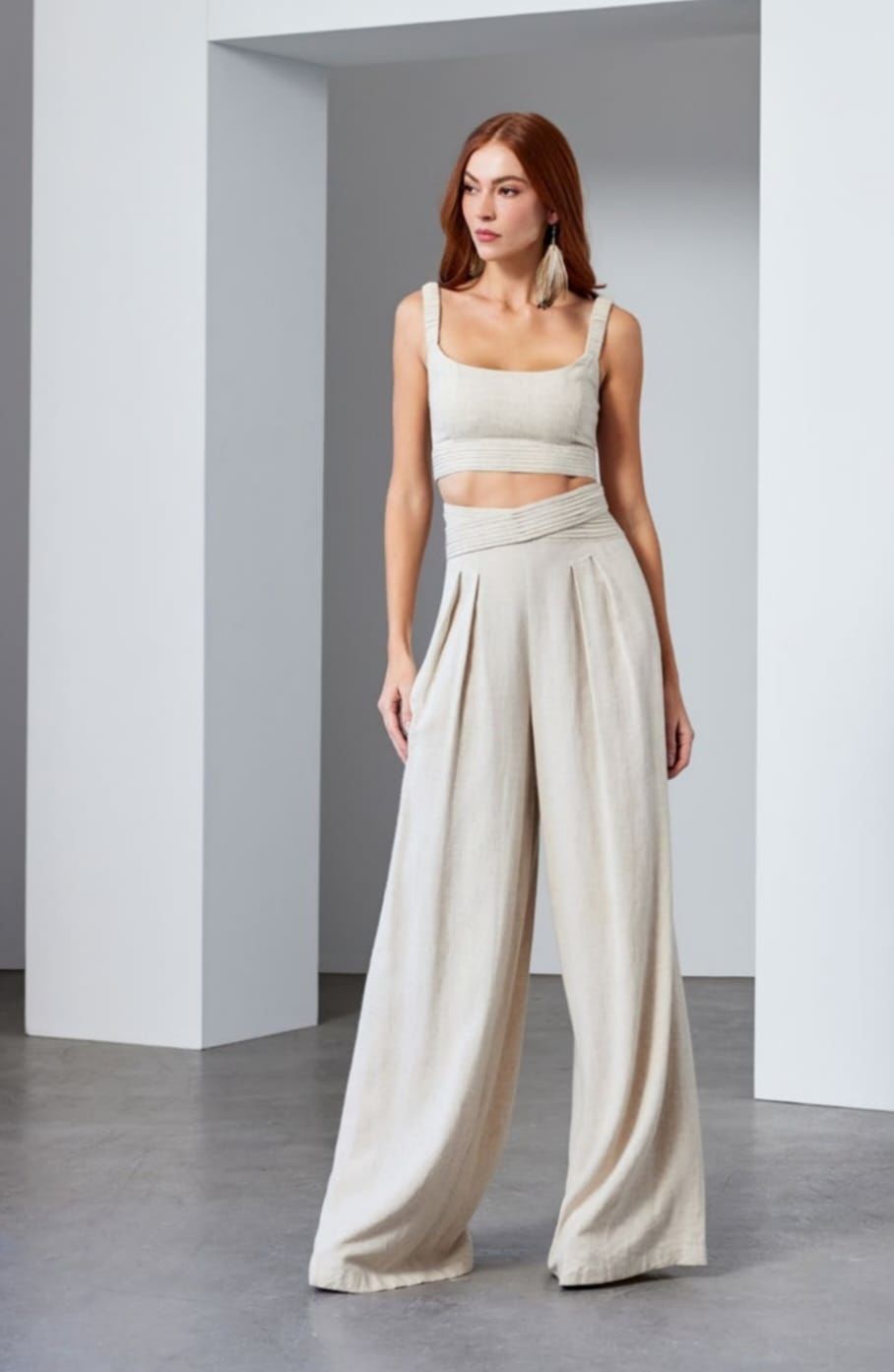 DRAPE KEMERLİ VISCON KETEN PANTOLON