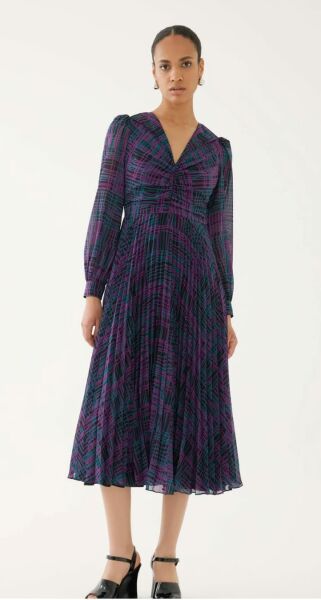 Drapeli Pileli Şifon Elbise