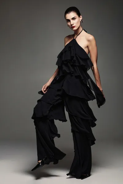 FIRFIRLI PANTOLON SİYAH