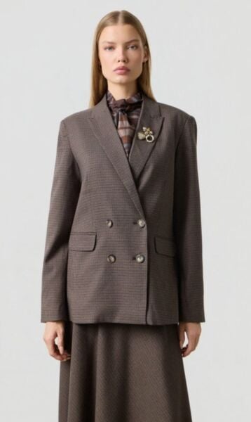 Çift düğmeli ekose blazer ceket