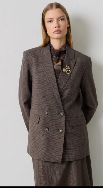 Çift düğmeli ekose blazer ceket