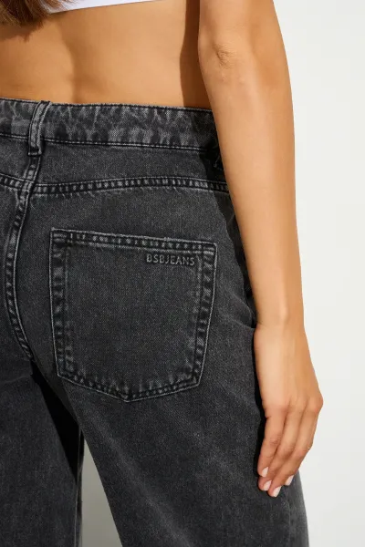GENİŞ PAÇA DETAY ÇİVİLİ JEANS PANTOLON-SİYAH