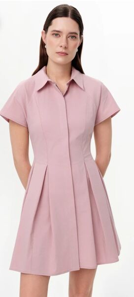 Reglan Kol Pileli Mini Regular Pembe Elbise