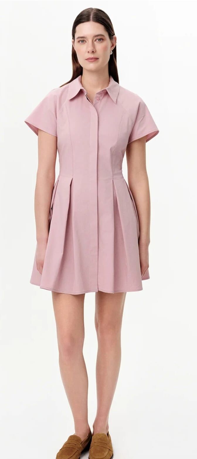 Reglan Kol Pileli Mini Regular Pembe Elbise