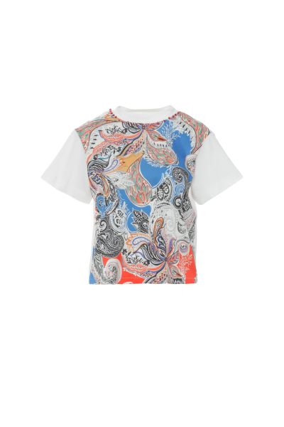 Yakası İşleme Detaylı Önü Desenli Tshirt