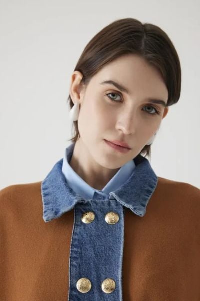 Kahverengi Denim Garnili Oversize Hırka