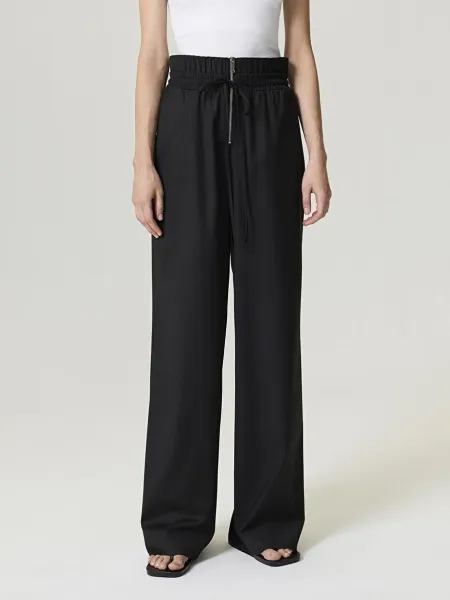 Elastik Bel ve Bağcık Detaylı Pantolon-Siyah