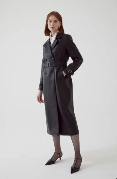 Kuşaklı Eco Deri Regular Trenckot