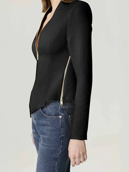 FERMUAR TASARIMLI BLUZ-SİYAH