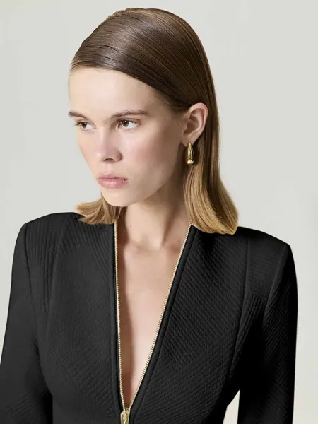 FERMUAR TASARIMLI BLUZ-SİYAH