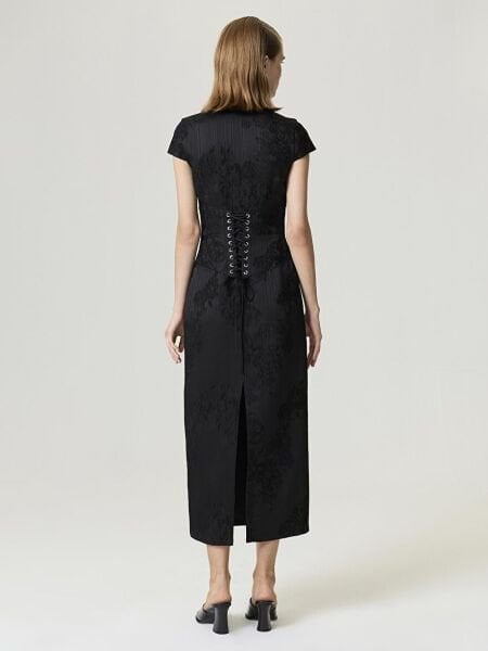 YIRTMAÇLI MAXİ JAPON ELBİSE-SİYAH