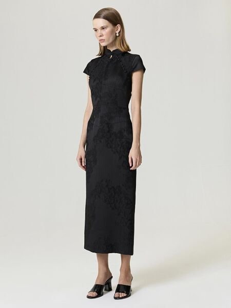 YIRTMAÇLI MAXİ JAPON ELBİSE-SİYAH