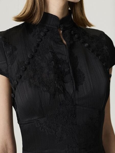 YIRTMAÇLI MAXİ JAPON ELBİSE-SİYAH