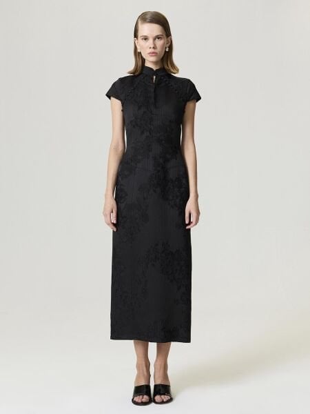 YIRTMAÇLI MAXİ JAPON ELBİSE-SİYAH