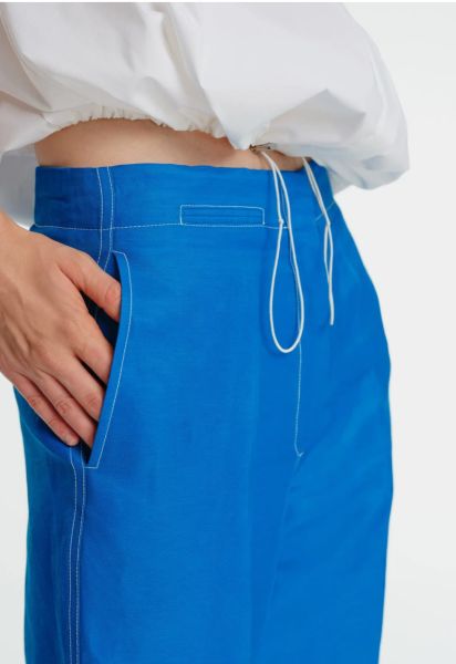 Dikiş Detaylı Keten Karışımlı Bol Paça Pantolon